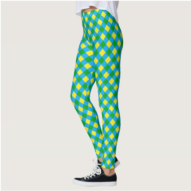 Leggings Bleu Vert Jaune Chèque Plaid Design Motif (Créateur téléchargé)