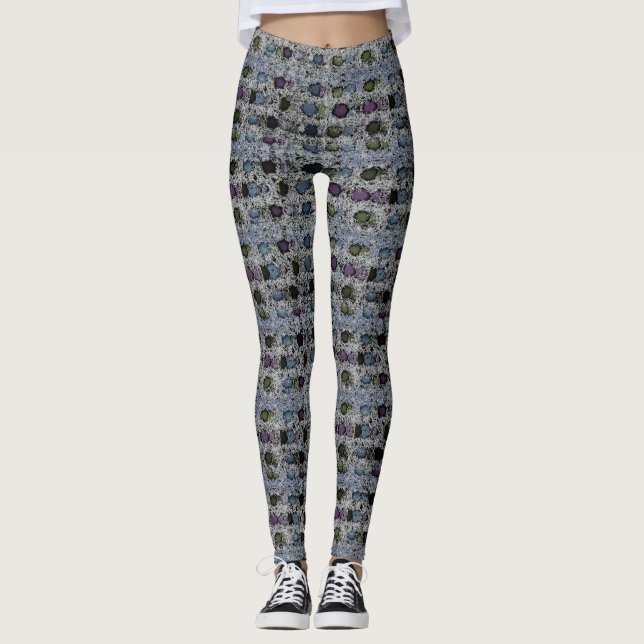 Leggings Bleu vert pourpre avec grands points foncés (Devant)