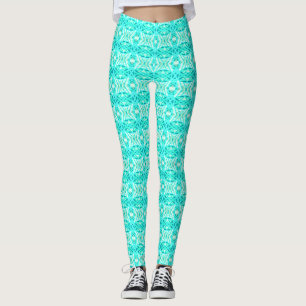 Leggings Bleu Vert Turquoise Blanc Carrelage géométrique Mo