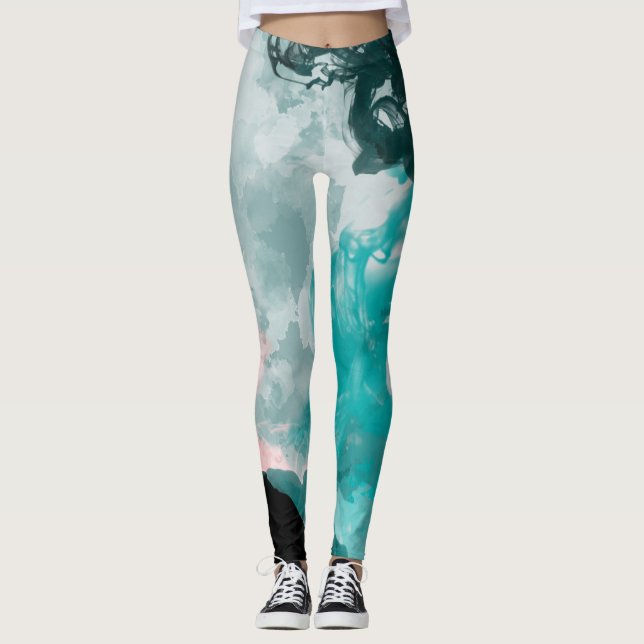 Leggings Bleu Vert Turquoise sarcelle pêche mode (Devant)