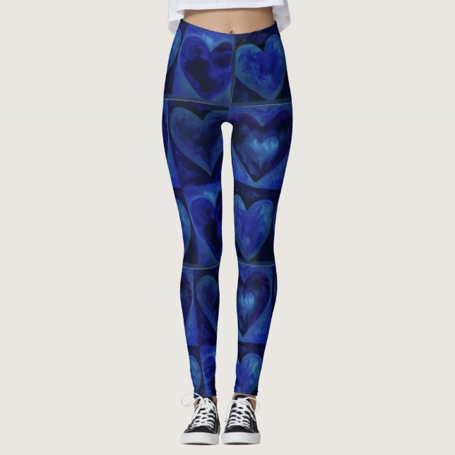 Leggings Bleu violet Imprimer Aquarelle Abstraite Coeurs Ai (Devant)