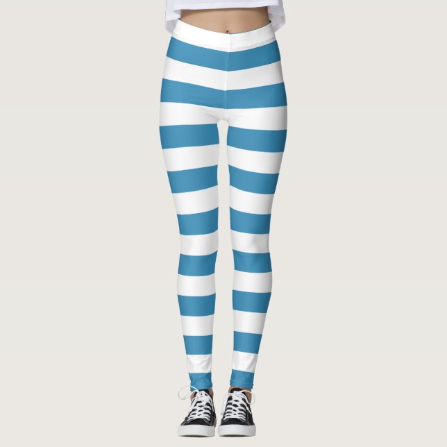 Leggings Bleu volet blanc couleur horizontale rayée (Devant)