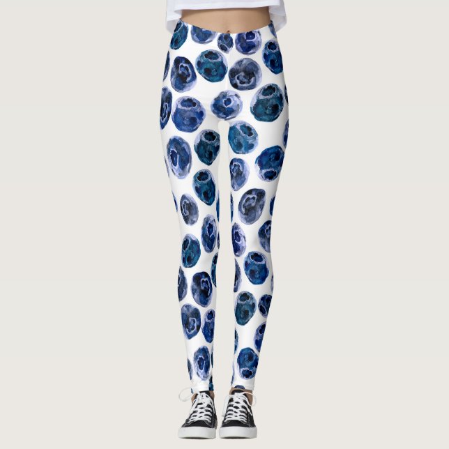 Leggings Bleuets : motif illustré d'aquarelle. (Devant)