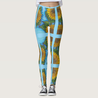 Leggings bleus avec des Tournesols Jaunes et des r