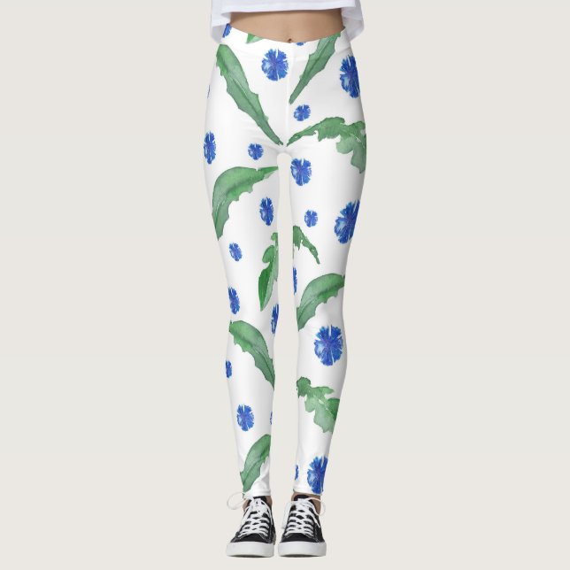 Leggings Bleus barbes de maïs à l'aquarelle (Devant)