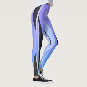 Leggings bleus et violets avec bandes noires ondul