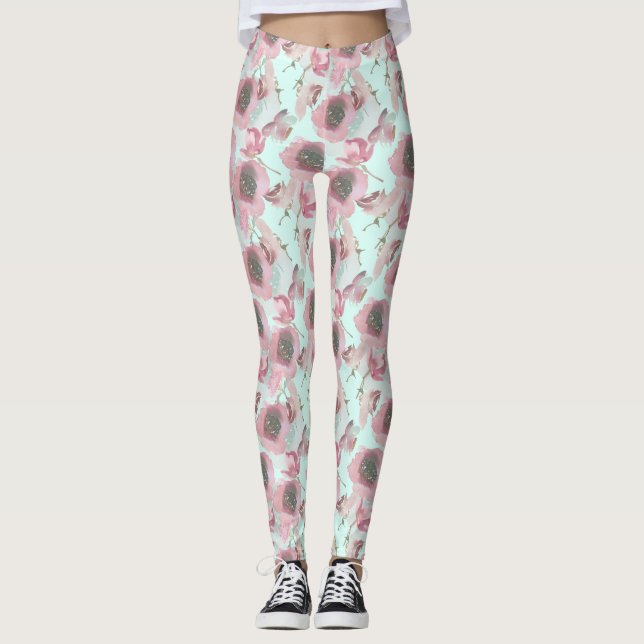 Leggings bleus imprimés floraux violets (Devant)