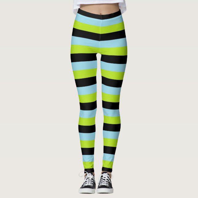 Leggings Bleus vert citron, noir et bleu pastel (Devant)