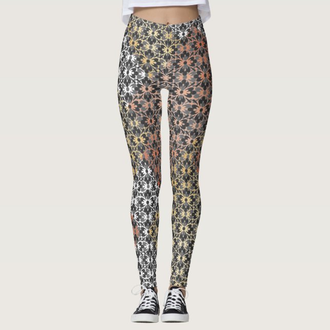 Leggings Bloc de couleur et fleurs (Devant)