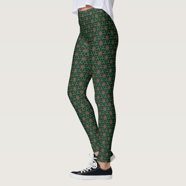 Leggings Bloc Imprimer Carrelage Fleurs vert foncé rouge (Gauche)
