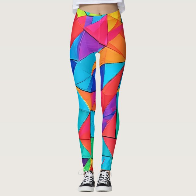Leggings Blocs de couleurs géométriques vibreux (Devant)