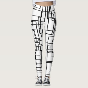 Leggings Blocs noirs et blancs modernes, motif de carrés