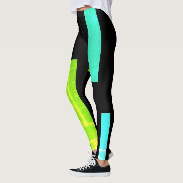 Leggings Blocs turquoise vert focalisés Jambes Abstraites (Gauche)