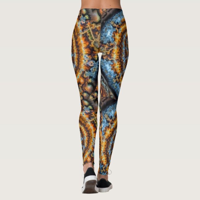 Leggings blue and gold fractal swirl (Dos)