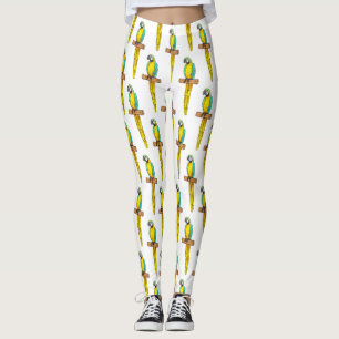 Leggings Blue-and-yellow macaw bird cartoon illustration