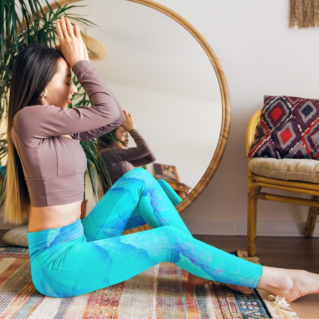 Leggings Blue Aqua Abstrait Motif Monogram Active Leggi (Créateur téléchargé)