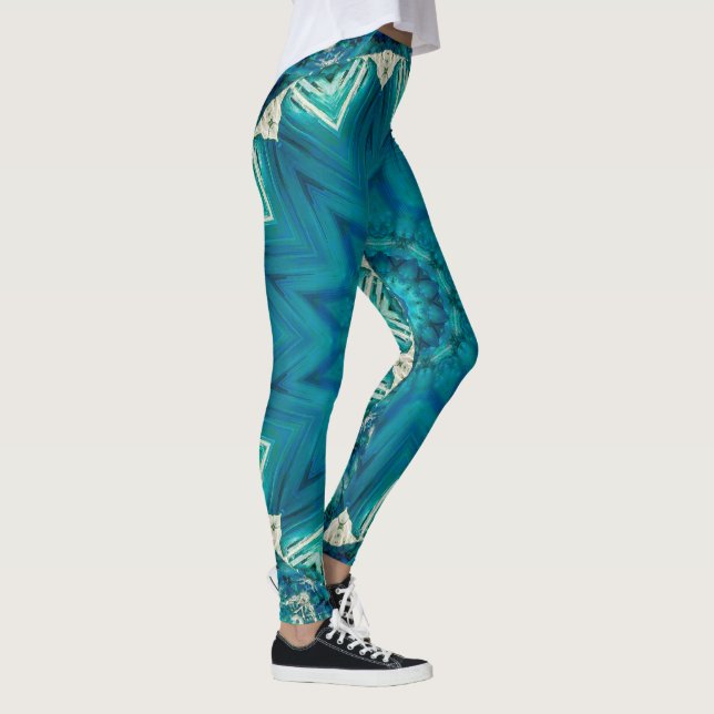 Leggings Blue Aqua Mandala Rosette Retro Hippie (Droite)