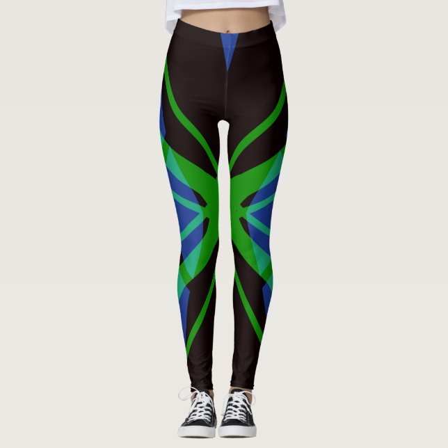Leggings Blue Black Green Abstrait Gymnase géométrique Yoga (Devant)