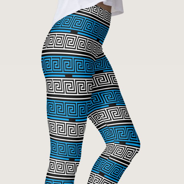 Leggings Blue Black White Greek Key Fret Pattern Design  (Créateur téléchargé)