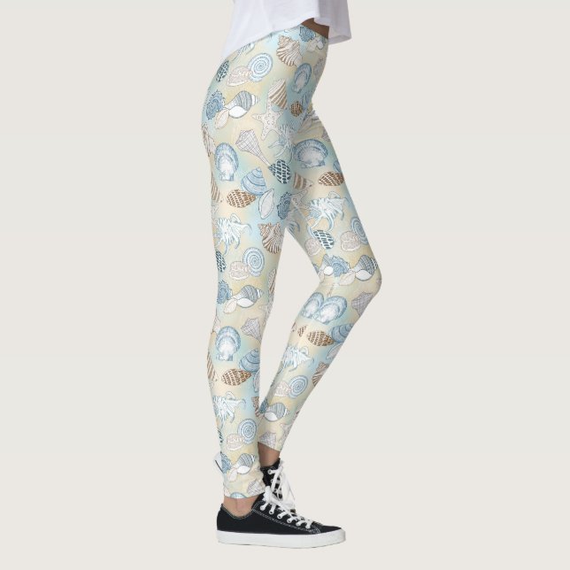Leggings Blue Brown Seashells Motif Beach (Droite)