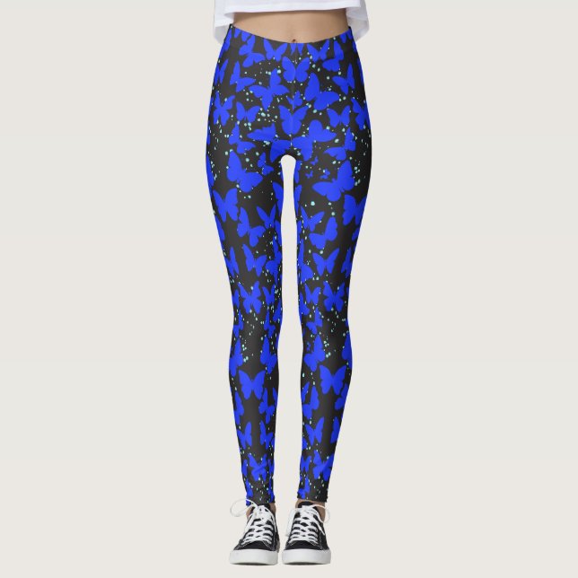 Leggings Blue Butterflies Motif C01.b DGrey BG (Devant)