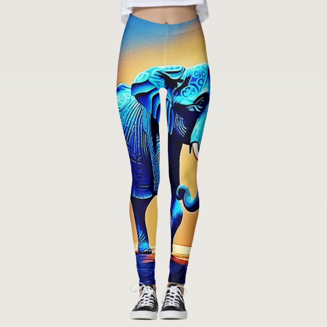 Leggings Blue Elephant Glow Design (Devant)