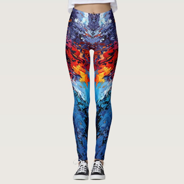 Leggings Blue Ember Blue Rouge Art Abstrait contemporain (Devant)