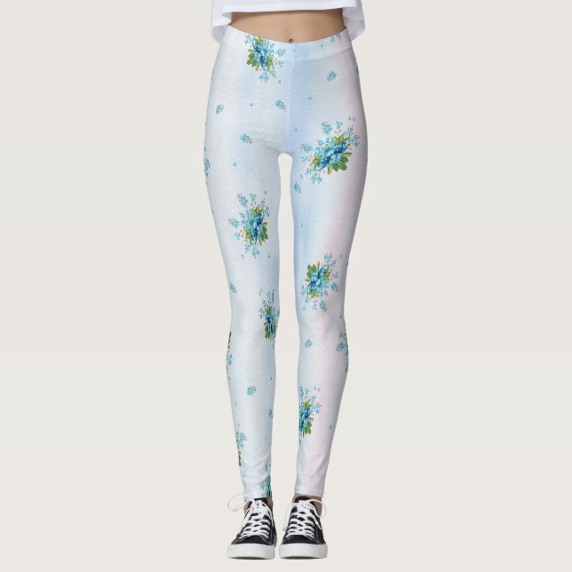 Leggings Blue forget-me-not's on a soft rose-blue (Devant)