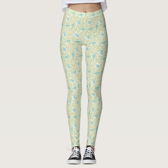 Leggings Blue Green Bird Motif Mon oiseau regarde (Devant)