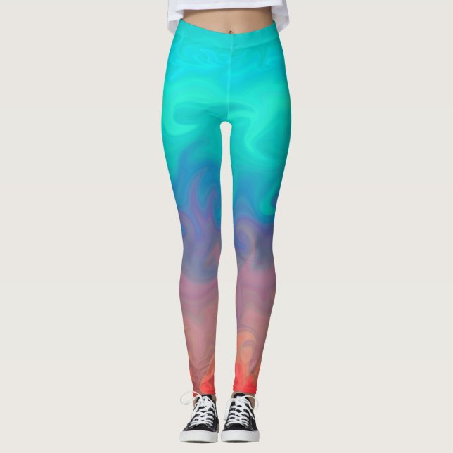 Leggings Blue Green et Orange Abstract Design Motif (Devant)