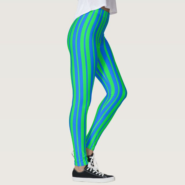 Leggings Blue Green Stylish Stripes Pattern Design  (Créateur téléchargé)