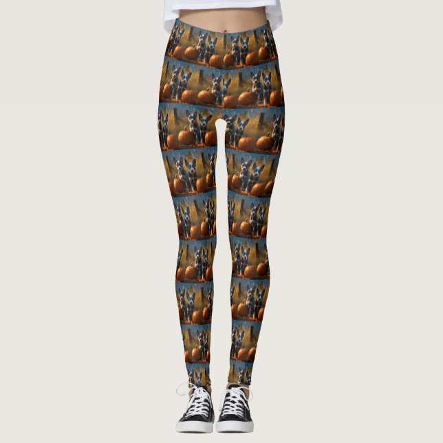 Leggings Blue Heeler Chiot Automne Citrouille de plaisir (Devant)
