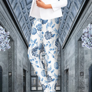 Leggings Blue Lady Moderne Vintage Botanique Floral Toile