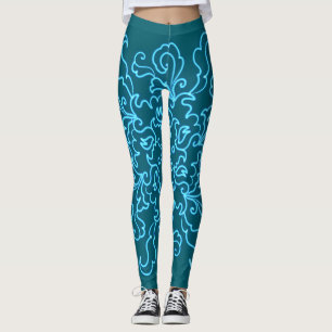 Leggings Blue Neon Dark Turquoise Abstrait Line Art tendanc