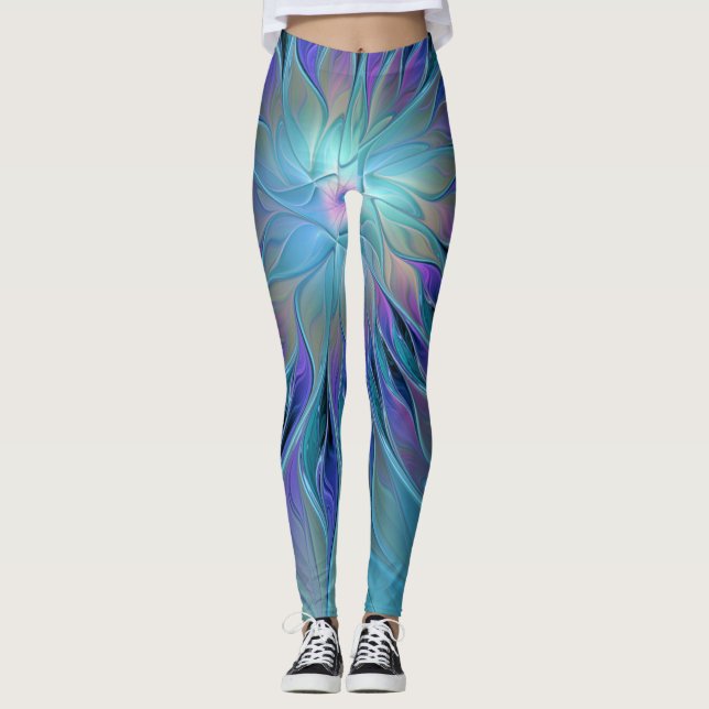 Leggings Blue Purple Flower Dream Abstrait Fractal Art (Devant)