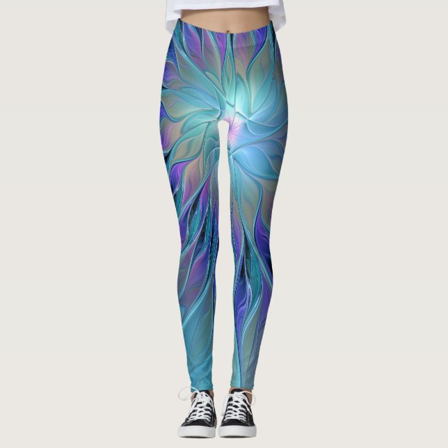 Leggings Blue Purple Flower Dream Abstrait Fractal Art (Devant)