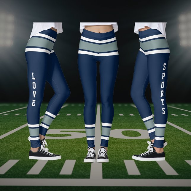 Leggings Blue Silver White Team Jersey Couleurs Aimer Sport (Blue Silver White Team Jersey Colors Love Sports Leggings)