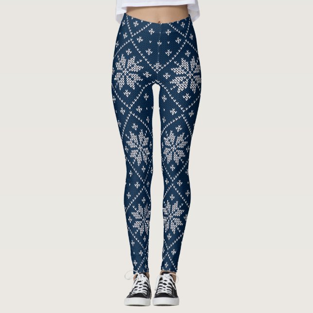 Leggings Blue Snowflakes Motif de tricot de Noël (Devant)
