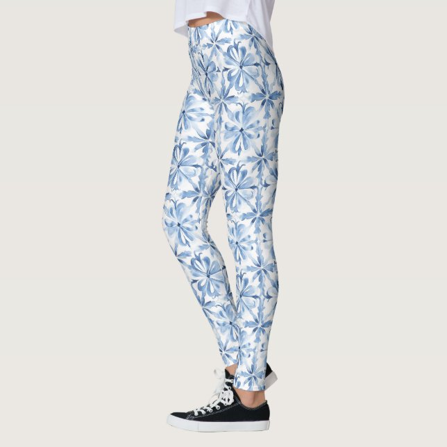 Leggings Blue White Sicilian Floral (Gauche)