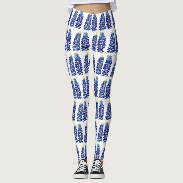 Leggings Bluebonnets Texas Flowers Fleur sauvage Aquarelle (Devant)