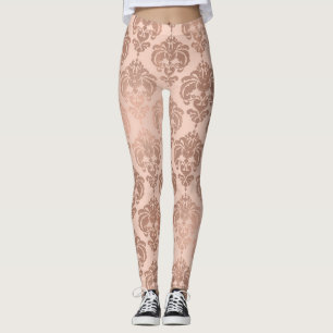 Leggings Blush Rose Gold Damask Moderne Glamour