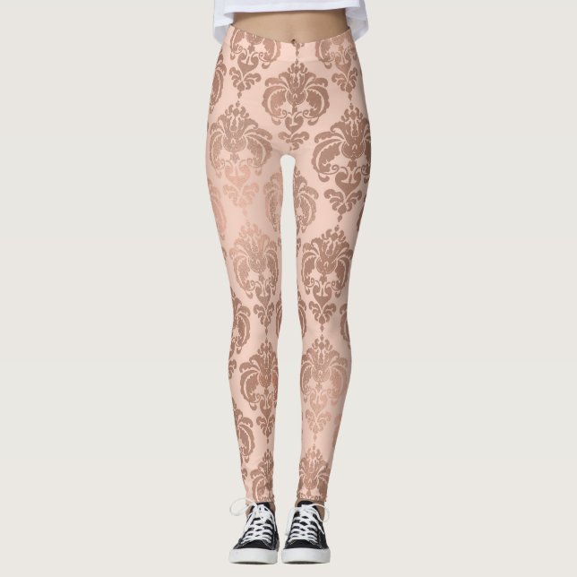 Leggings Blush Rose Gold Damask Moderne Glamour (Devant)