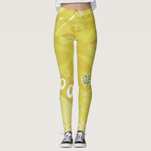 Leggings Bohème Chintz Illustration Poire Vert Jaune