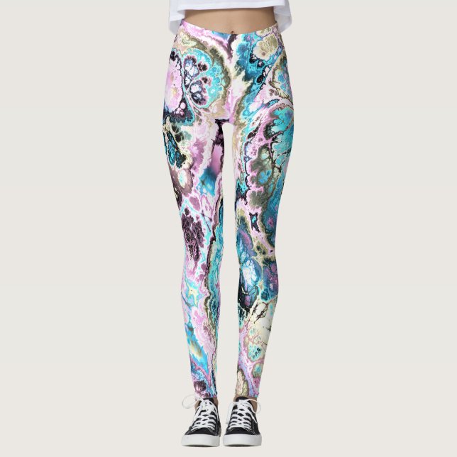 Leggings Bohème coloré Pastel Marbre Fractal Abstrait (Devant)