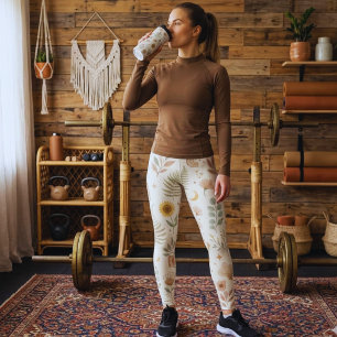 Leggings Bohème Neutre Arc-en-Ciel Motif Botanique