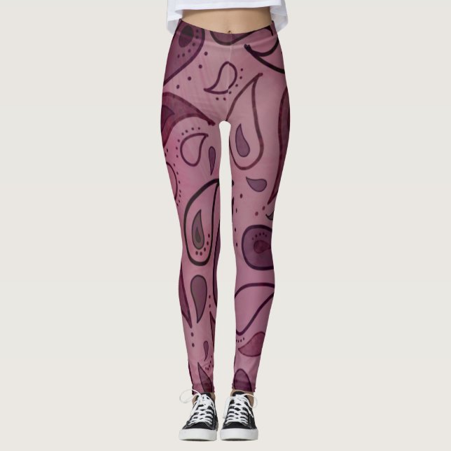 LEGGINGS BOHEMIAN BOHO PINK PAISLEY YOGA PANTS (Devant)