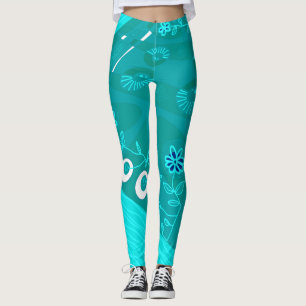Leggings Bohemian Chintz Illustration Turquoise 1