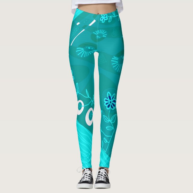 Leggings Bohemian Chintz Illustration Turquoise 1 (Devant)