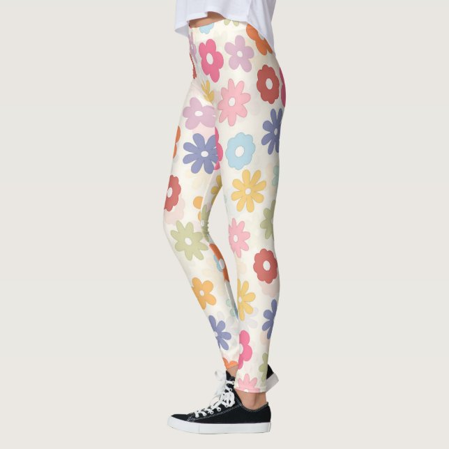 Leggings Boho 70's Retro Daisy Flowers (Gauche)