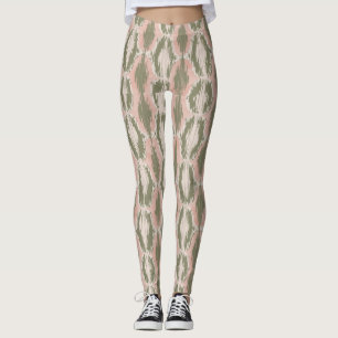 Leggings Boho Blush Rose Motif Ikat Olive